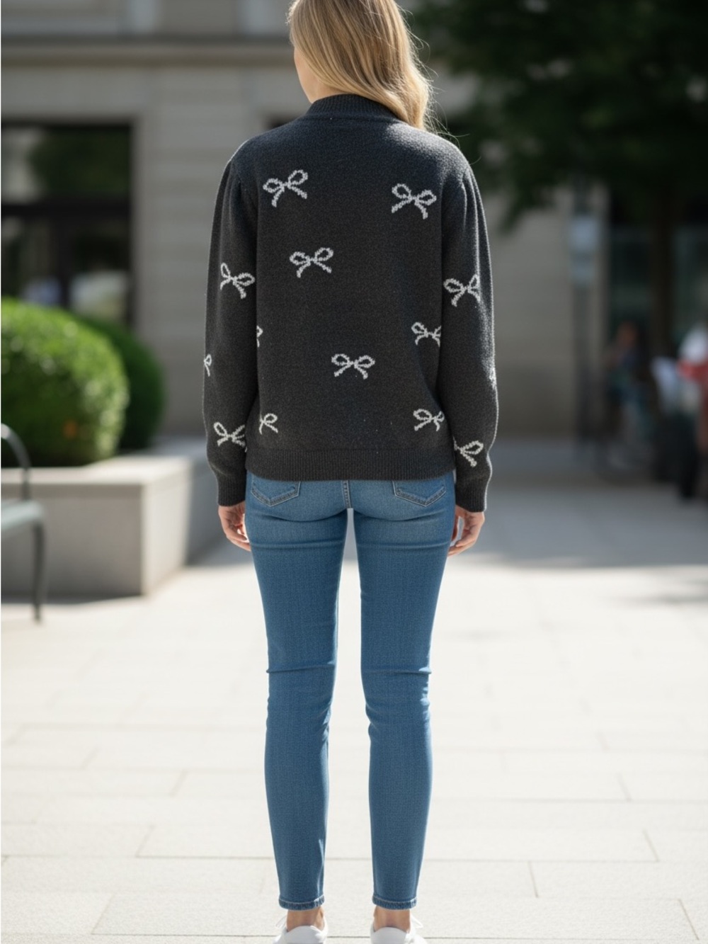 Nanette Lepore Black Sweater with Silver Bow Design NWT - Picture 4 of 12
